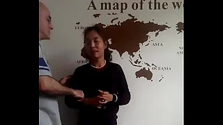 American tramp increased by his Chinese wife increased by a Chinese lad three rows Dongguan